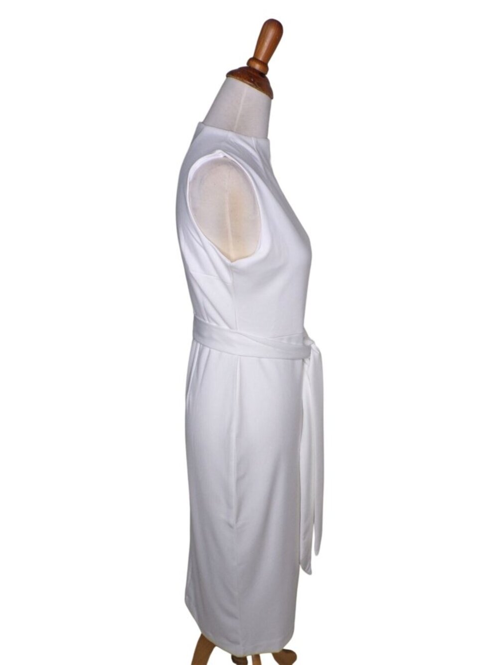 🆕ALEXIA ADMOR Mock Neck Belted Sheath Dress Ivory Cream 8 - Picture 7 of 11